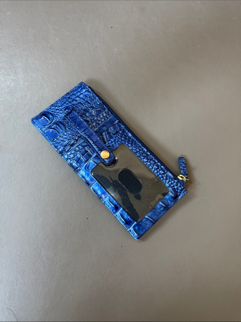 New Brahmin Aquamarine Blue Croc-Embossed Leather Wallet